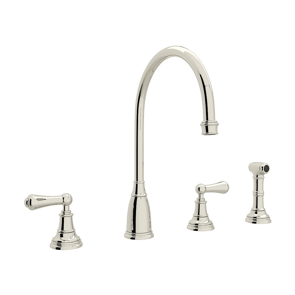 Perrin & Rowe U.4736L-PN-2 Georgian Era™ Two Handle Kitchen Faucet With Side Spray - Polished Nickel