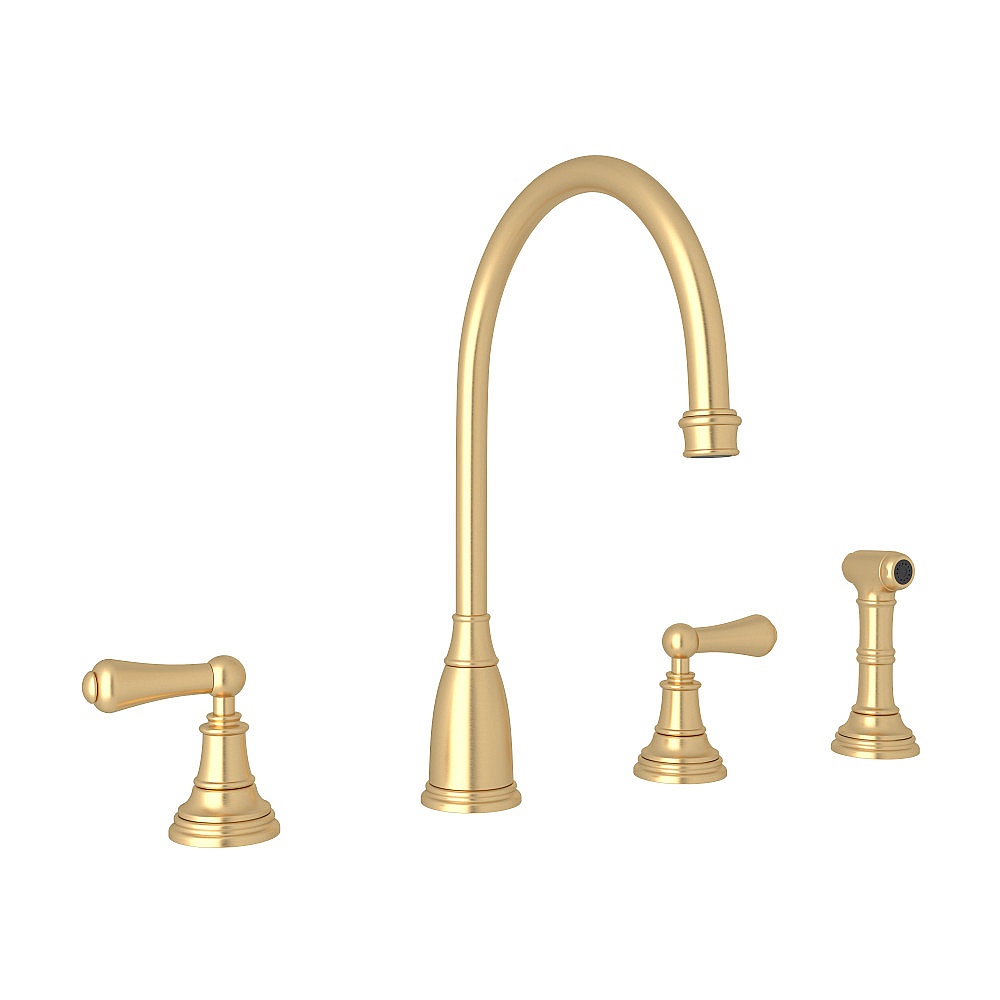 Perrin & Rowe U.4736L-SEG-2 Georgian Era™ Two Handle Kitchen Faucet With Side Spray - Satin English Gold