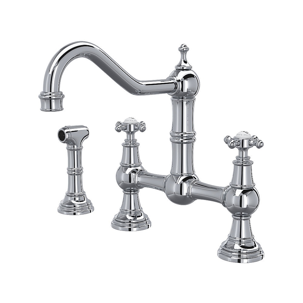 Perrin & Rowe U.4755X-APC-2 Edwardian™ Bridge Kitchen Faucet With Side Spray - Polished Chrome