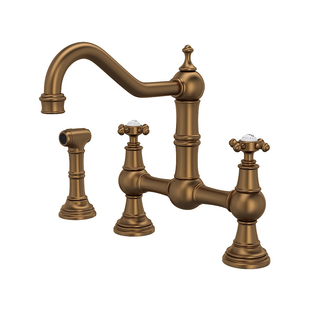 Perrin & Rowe U.4755X-EB-2 Edwardian™ Bridge Kitchen Faucet With Side Spray - English Bronze