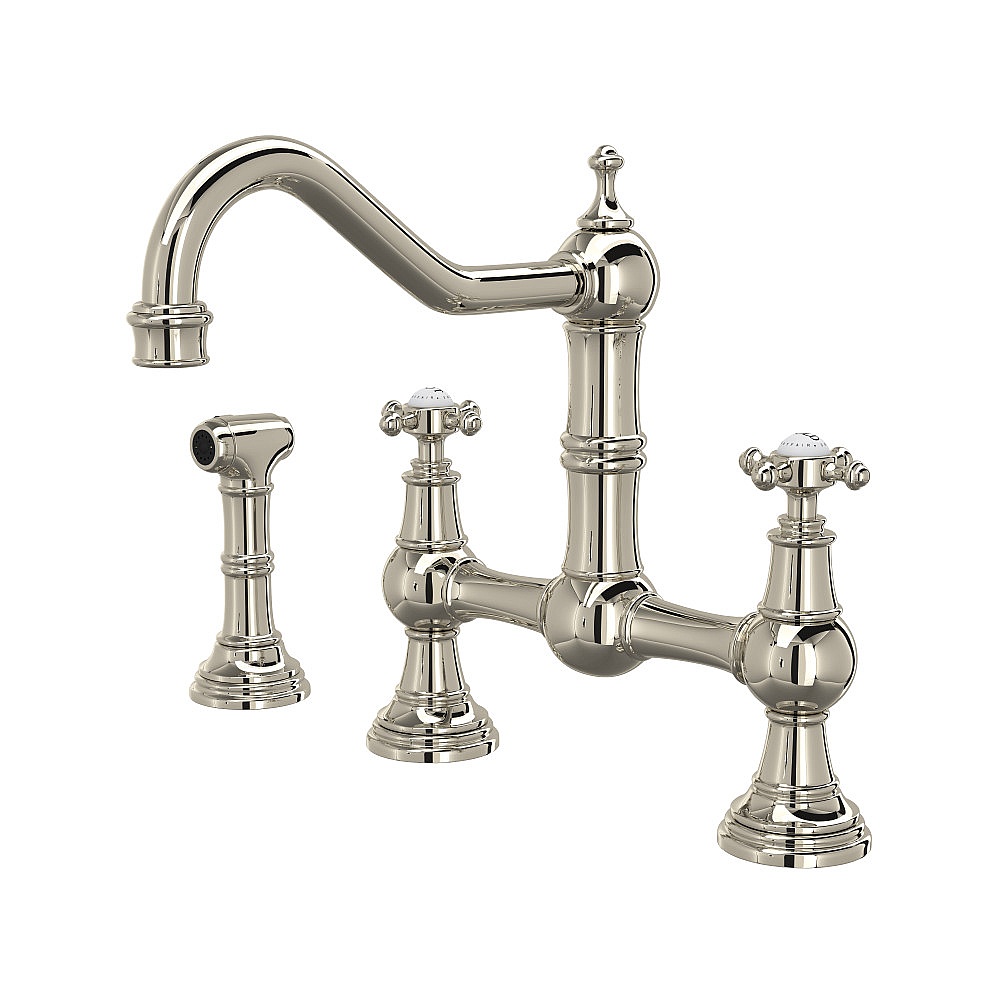 Perrin & Rowe U.4755X-PN-2 Edwardian™ Bridge Kitchen Faucet With Side Spray - Polished Nickel