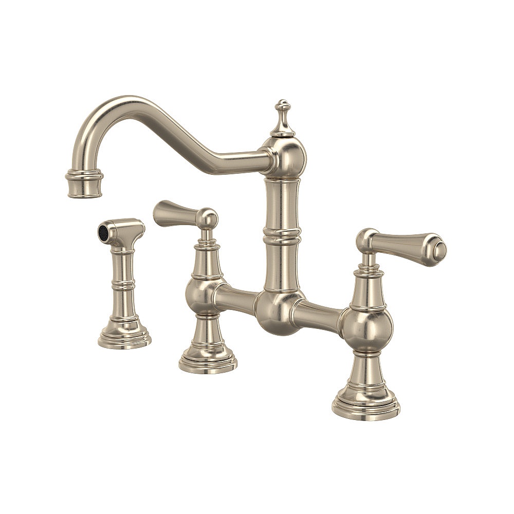 Perrin & Rowe U.4756L-STN-2 Edwardian™ Bridge Kitchen Faucet With Side Spray - Satin Nickel