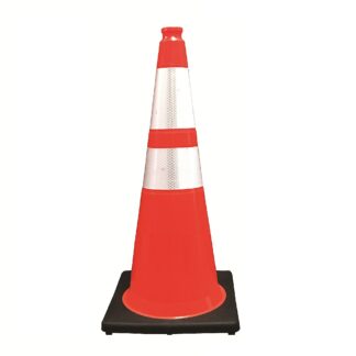 Plasticade COB-TC-70WRHIP 28" PVC Orange Cone with Black Base - 6" & 4" White High Intensity Prismatic Collar