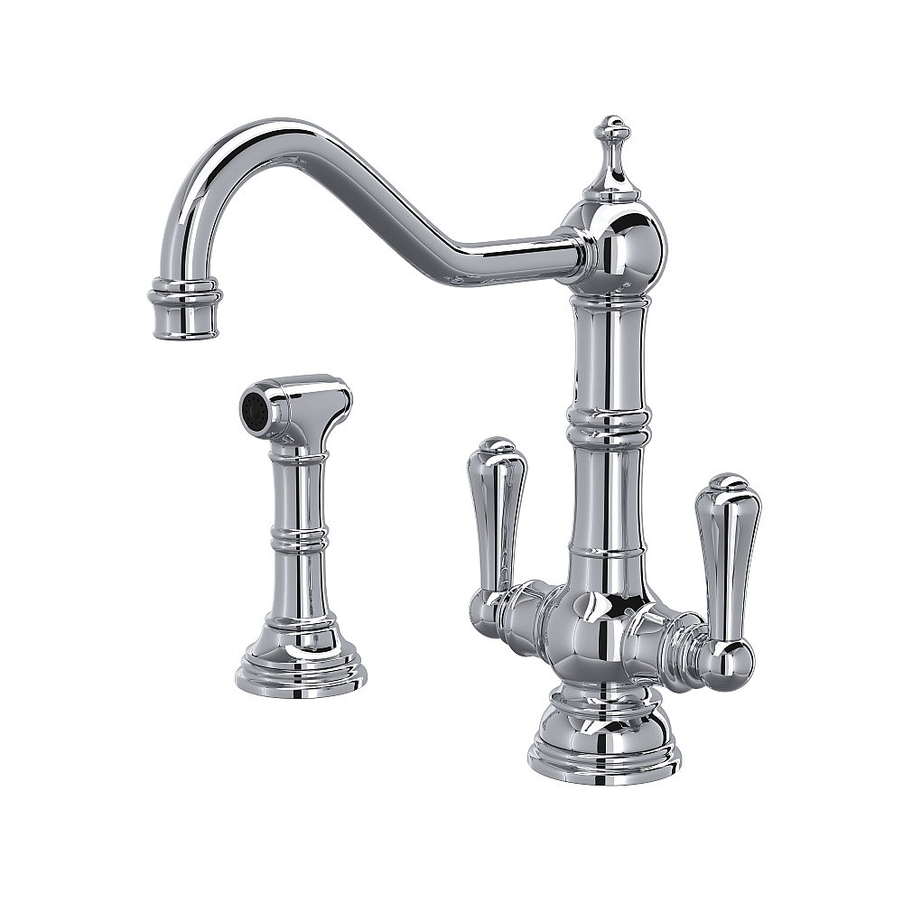 Perrin & Rowe U.4766APC-2 Edwardian™ Two Handle Kitchen Faucet With Side Spray - Polished Chrome