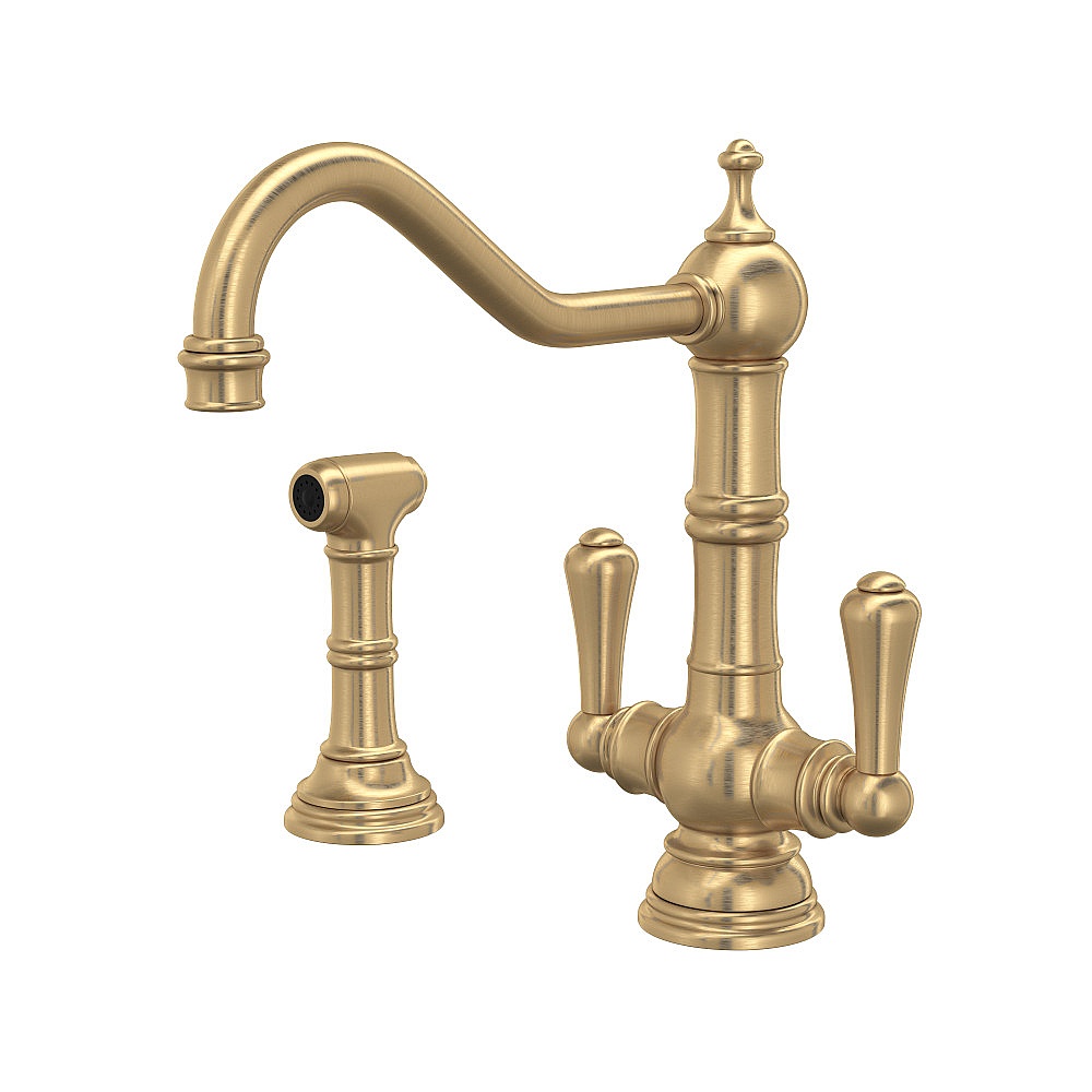 Perrin & Rowe U.4766SEG-2 Edwardian™ Two Handle Kitchen Faucet With Side Spray - Satin English Gold