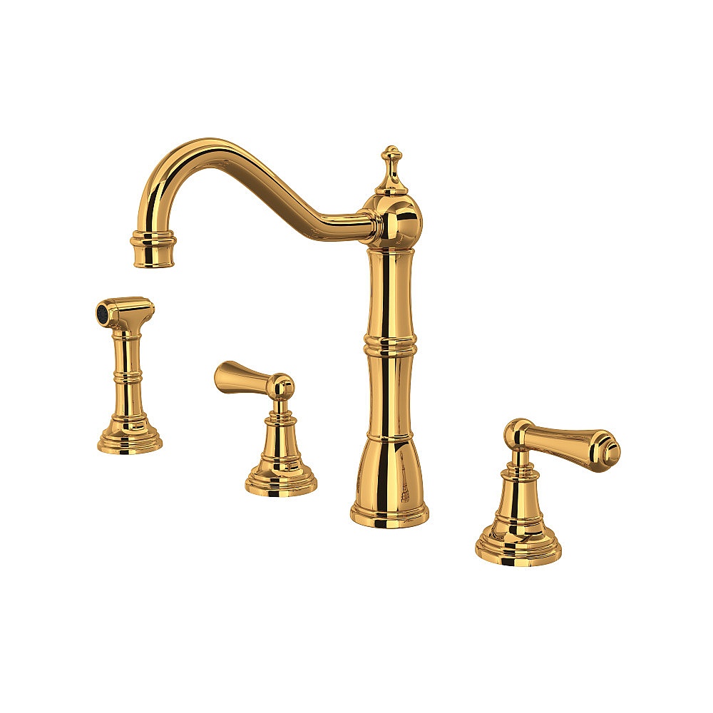 Perrin & Rowe U.4776L-EG-2 Edwardian™ Two Handle Kitchen Faucet With Side Spray - English Gold