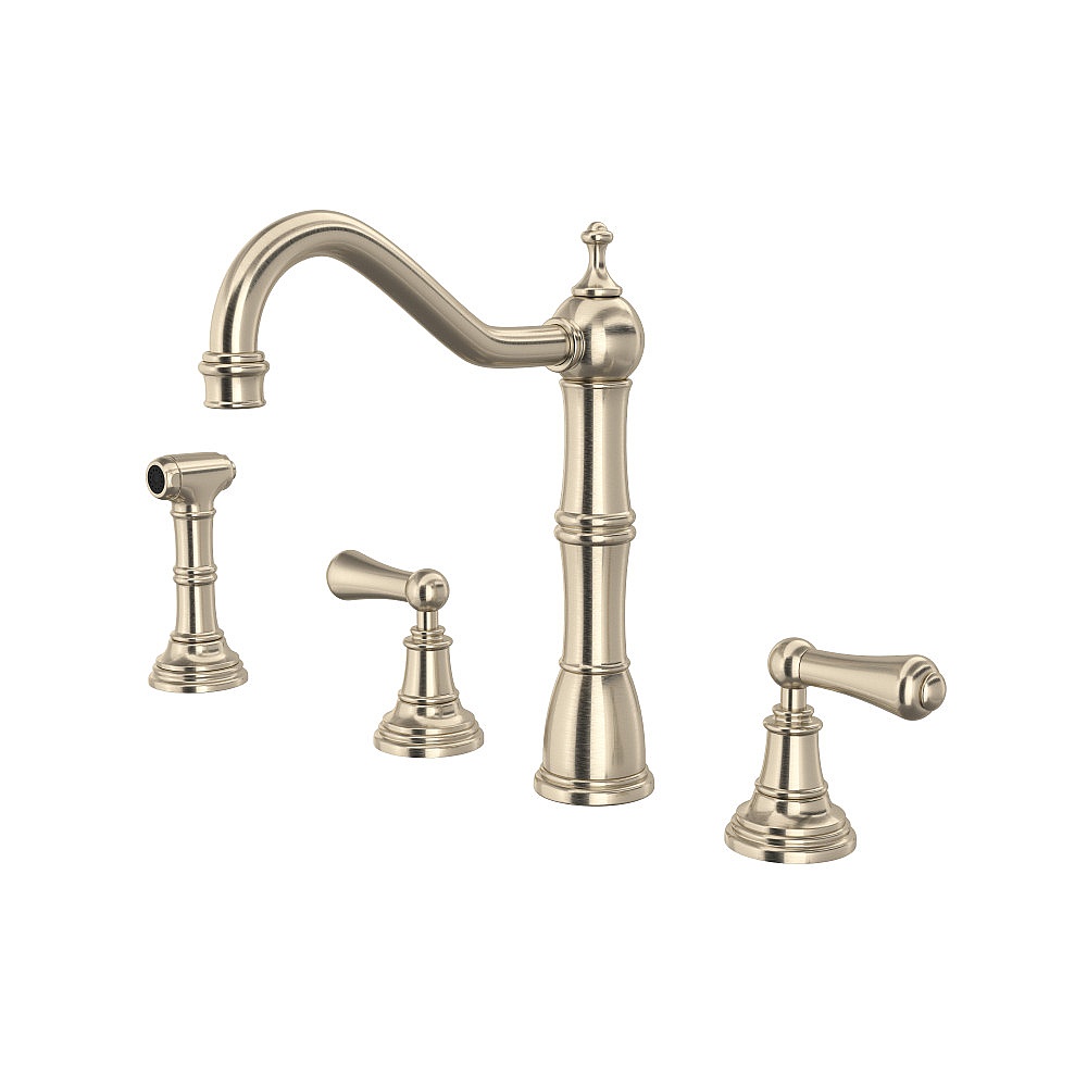 Perrin & Rowe U.4776L-STN-2 Edwardian™ Two Handle Kitchen Faucet With Side Spray - Satin Nickel
