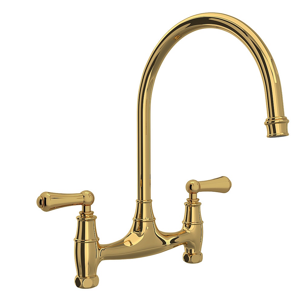 Perrin & Rowe U.4791L-ULB-2 Georgian Era™ Bridge Kitchen Faucet Without Unions - Unlacquered Brass