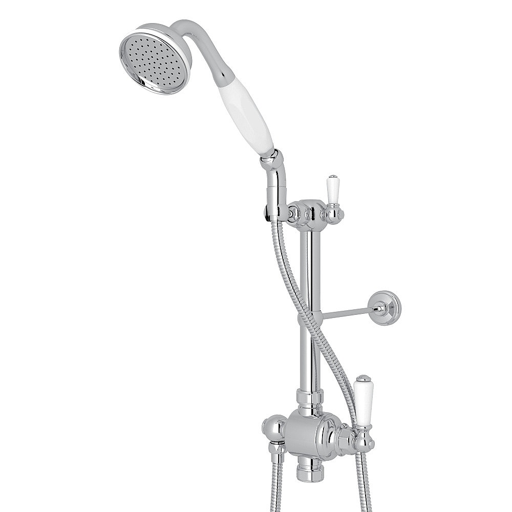 Perrin & Rowe U.5373NAPC Riser Diverter, Handshower, Handshower Holder, Hose and 8" Thermostatic Outlet - Polished Chrome