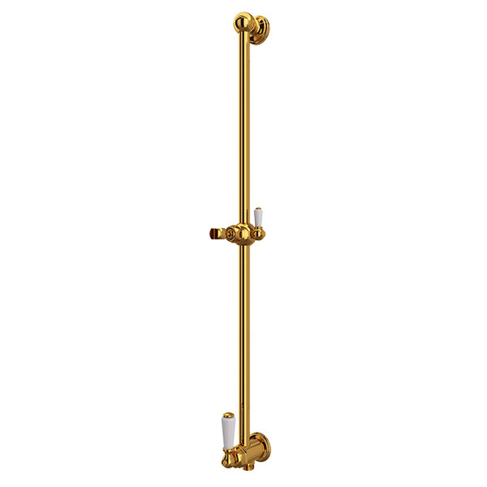 Perrin & Rowe U.5535ULB 25" Slide Bar With Integrated Volume Control And Outlet - Unlacquered Brass