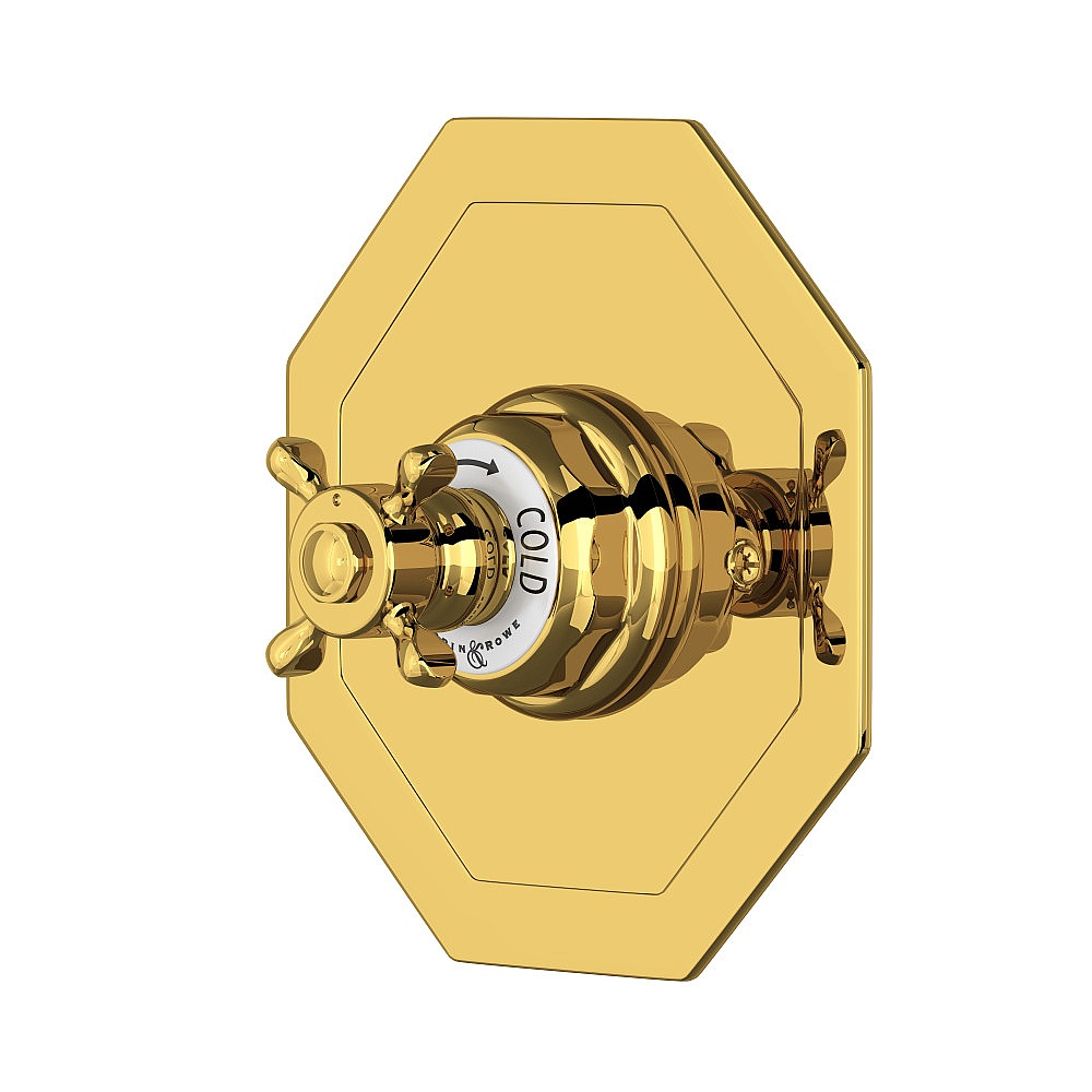 Perrin & Rowe U.5586X-ULB/TO Edwardian™ 3/4" Octagonal Thermostatic Trim Without Volume Control - Unlacquered Brass