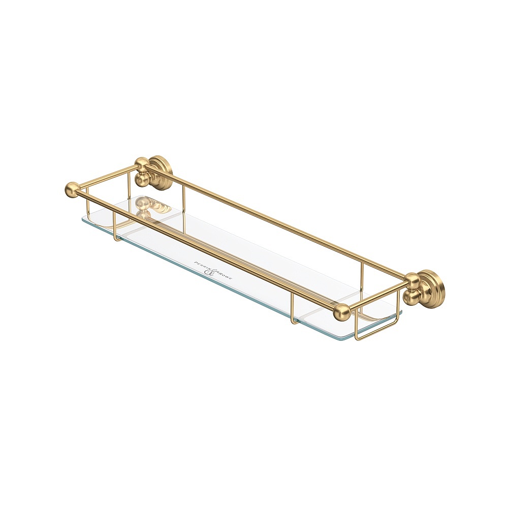 Perrin & Rowe U.6953SEG Edwardian™ Wall Mount Tempered Glass Vanity Shelf - Satin English Gold