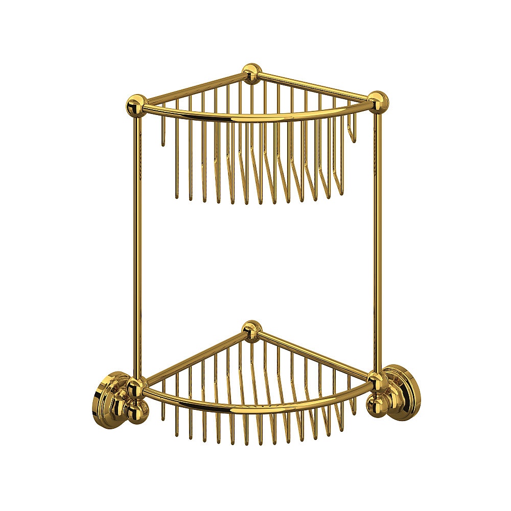 Perrin & Rowe U.6959ULB Two Tier Corner Basket - Unlacquered Brass
