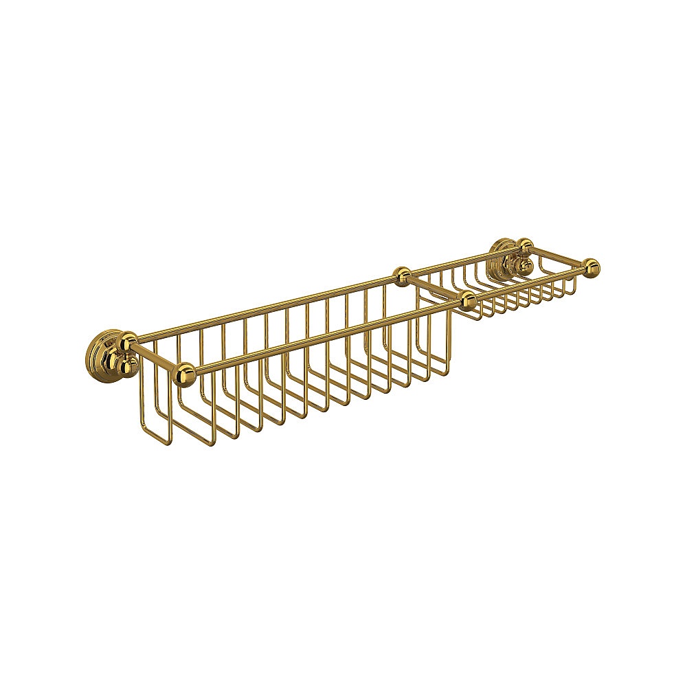 Perrin & Rowe U.6962ULB 20" Bottle Basket With Soap Tray - Unlacquered Brass