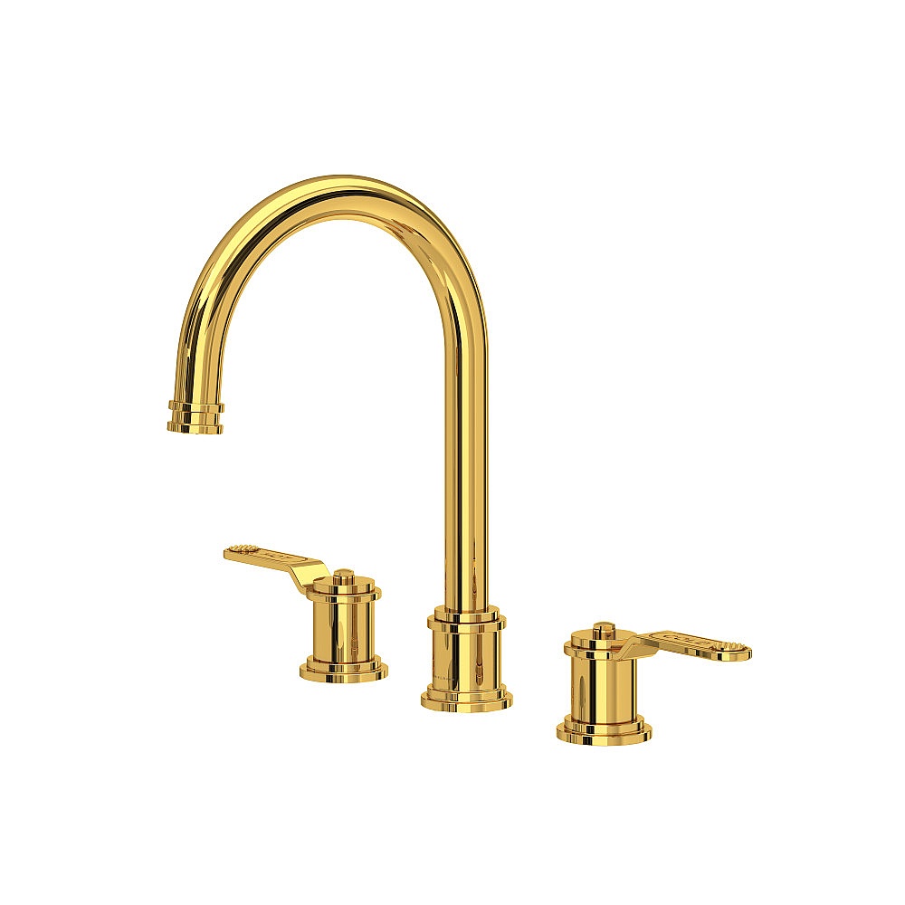 Perrin & Rowe U.AR08D3HTULB Armstrong™ Widespread Lavatory Faucet With C-Spout - Unlacquered Brass