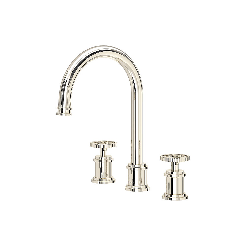 Perrin & Rowe U.AR08D3IWPN Armstrong™ Widespread Lavatory Faucet With C-Spout - Polished Nickel