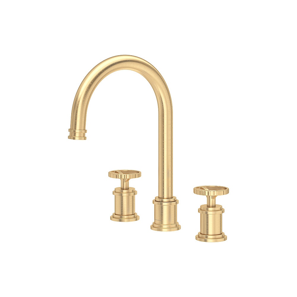 Perrin & Rowe U.AR08D3IWSEG Armstrong™ Widespread Lavatory Faucet With C-Spout - Satin English Gold