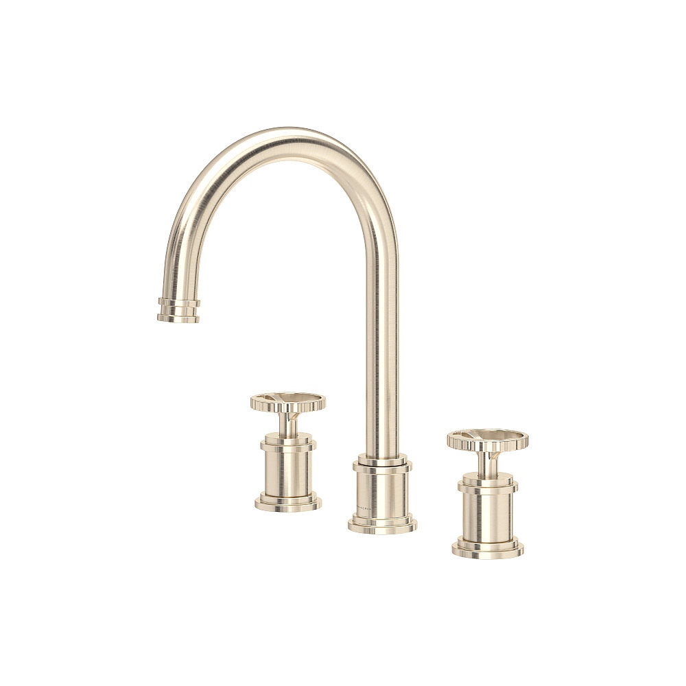 Perrin & Rowe U.AR08D3IWSTN Armstrong™ Widespread Lavatory Faucet With C-Spout - Satin Nickel