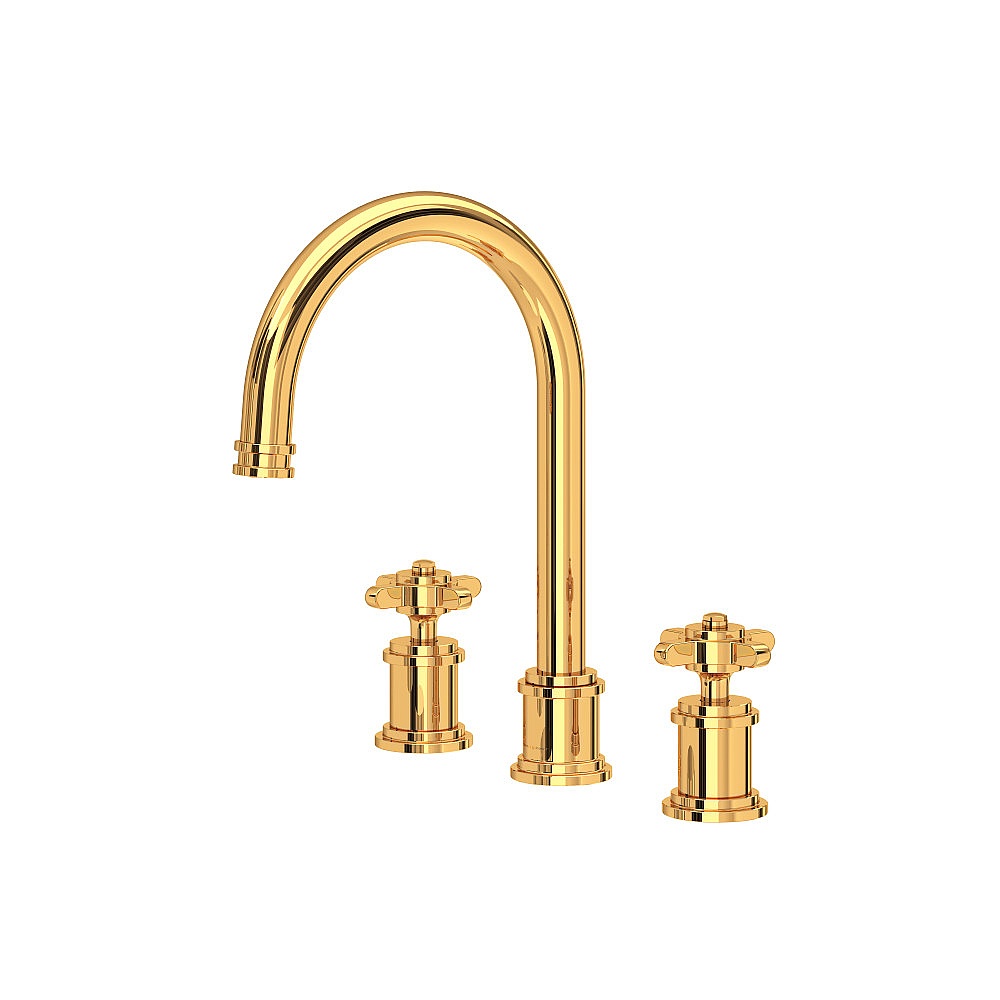 Perrin & Rowe U.AR08D3XMEG Armstrong™ Widespread Lavatory Faucet With C-Spout - English Gold
