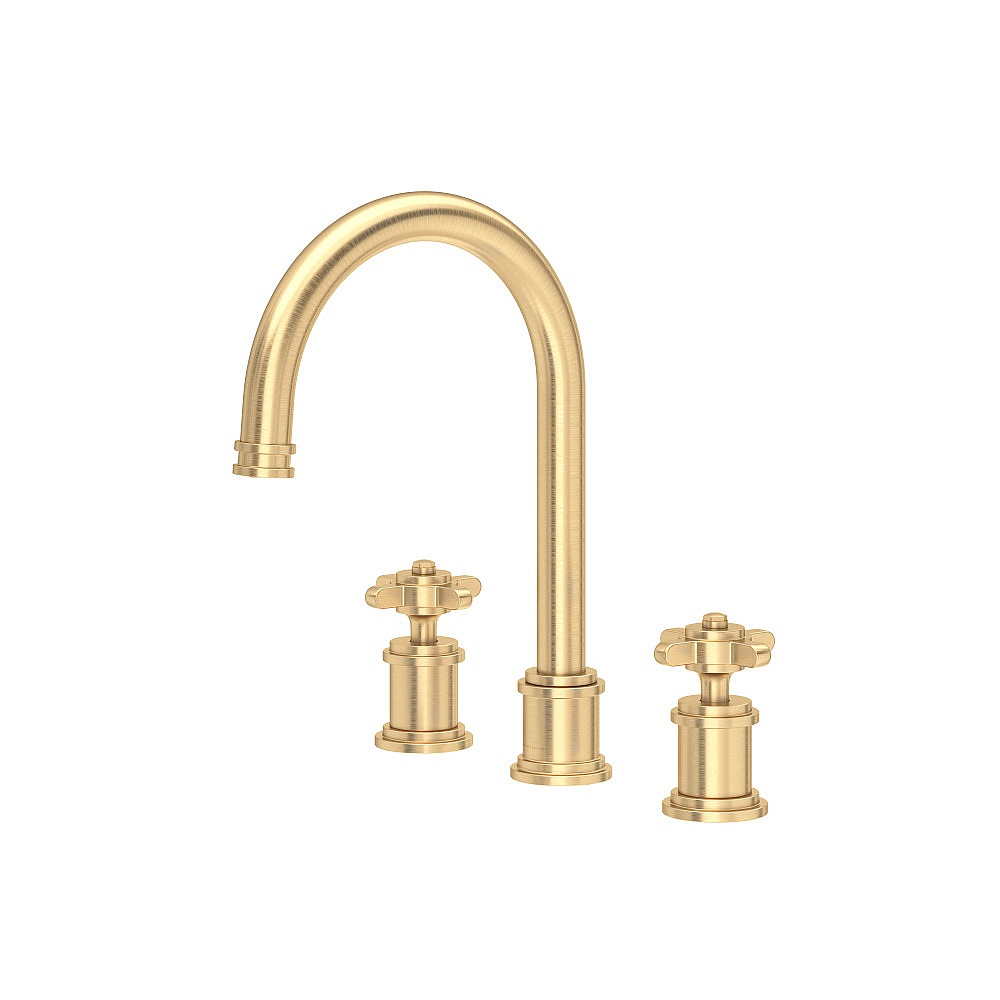 Perrin & Rowe U.AR08D3XMSEG Armstrong™ Widespread Lavatory Faucet With C-Spout - Satin English Gold