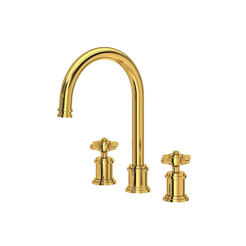 Perrin & Rowe U.AR08D3XMULB Armstrong™ Widespread Lavatory Faucet With C-Spout - Unlacquered Brass