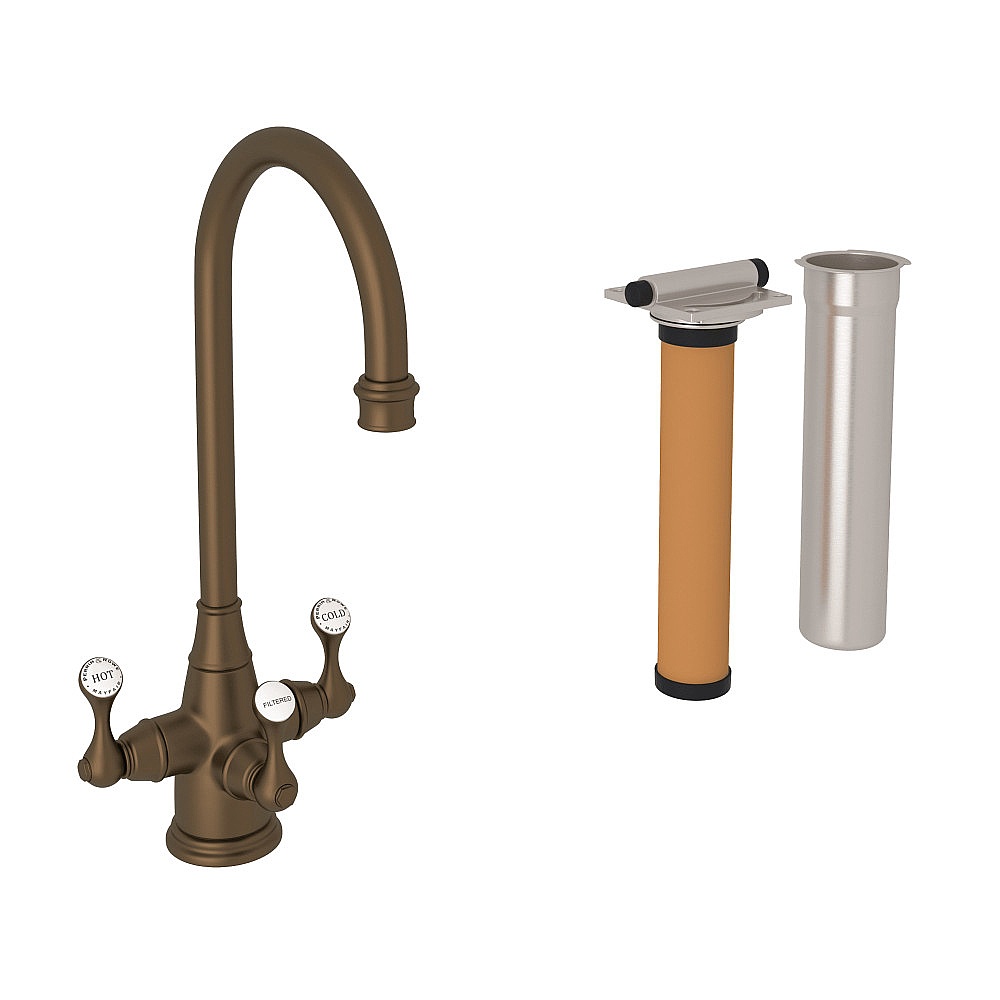 Perrin & Rowe U.KIT1220LS-EB-2 Georgian Era™ Three Handle Bar/Food Prep Filter Kitchen Faucet Kit - English Bronze