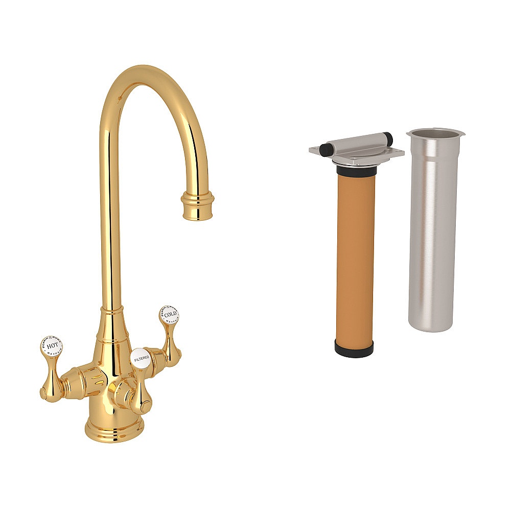 Perrin & Rowe U.KIT1220LS-EG-2 Georgian Era™ Three Handle Bar/Food Prep Filter Kitchen Faucet Kit - English Gold