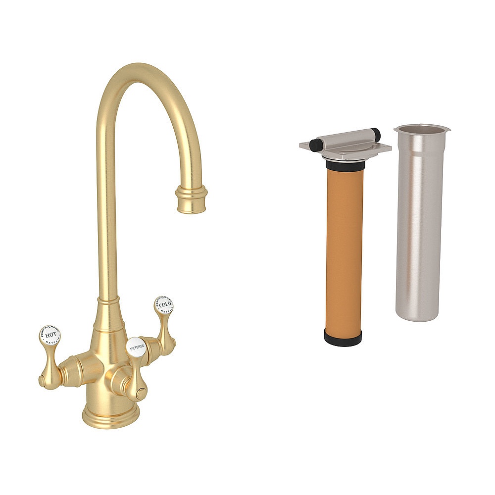 Perrin & Rowe U.KIT1220LS-SEG-2 Georgian Era™ Three Handle Bar/Food Prep Filter Kitchen Faucet Kit - Satin English Gold