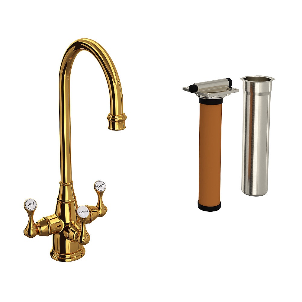 Perrin & Rowe U.KIT1220LS-ULB-2 Georgian Era™ Three Handle Bar/Food Prep Filter Kitchen Faucet Kit - Unlacquered Brass