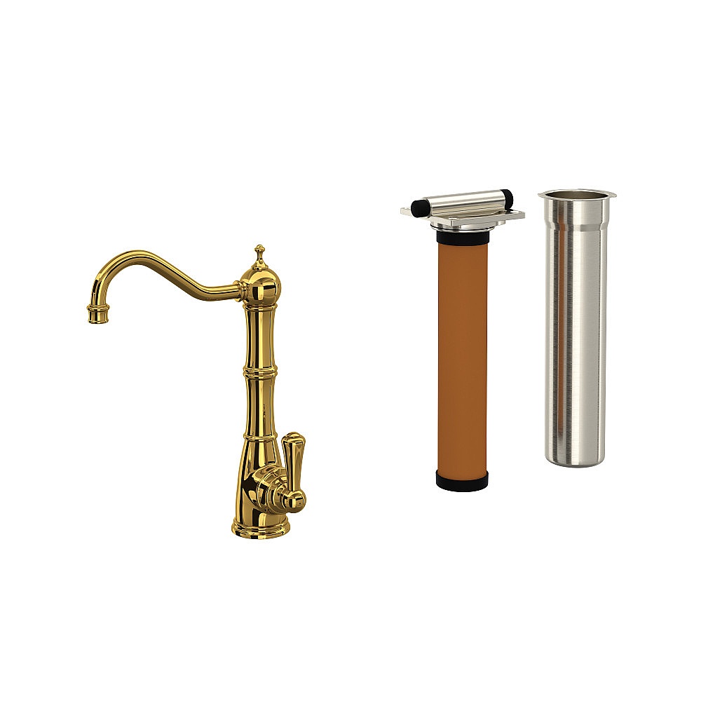 Perrin & Rowe U.KIT1621L-ULB-2 Edwardian™ Filter Kitchen Faucet Kit - Unlacquered Brass
