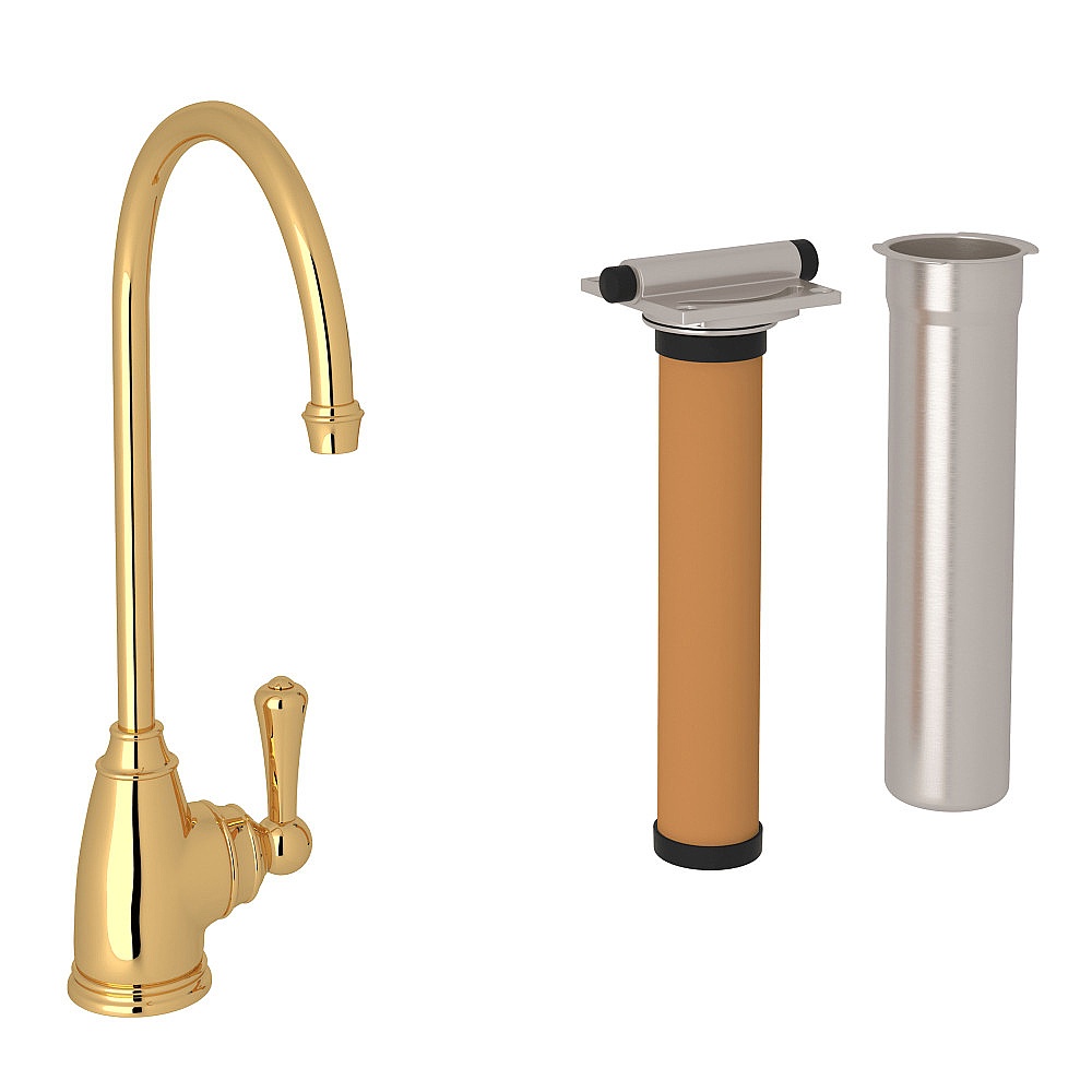 Perrin & Rowe U.KIT1625L-ULB-2 Georgian Era™ Filter Kitchen Faucet Kit - Unlacquered Brass