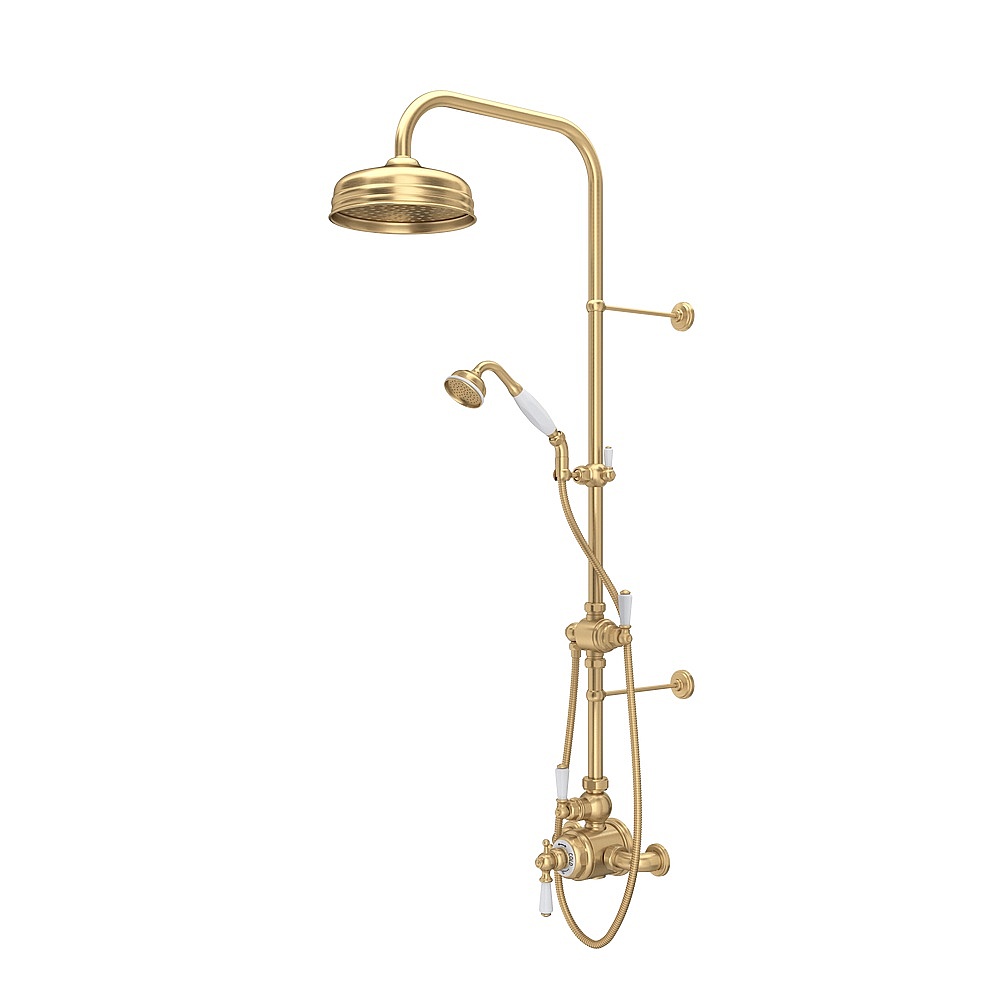 Perrin & Rowe U.KIT1NL-SEG Edwardian™ 3/4" Exposed Wall Mount Thermostatic Shower System - Satin English Gold