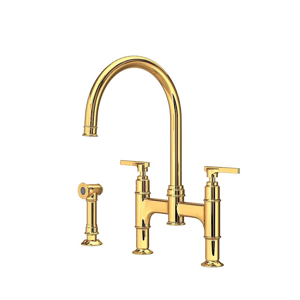 Perrin & Rowe U.SB57D3LMEG Southbank™ Bridge Kitchen Faucet With Side Spray - English Gold