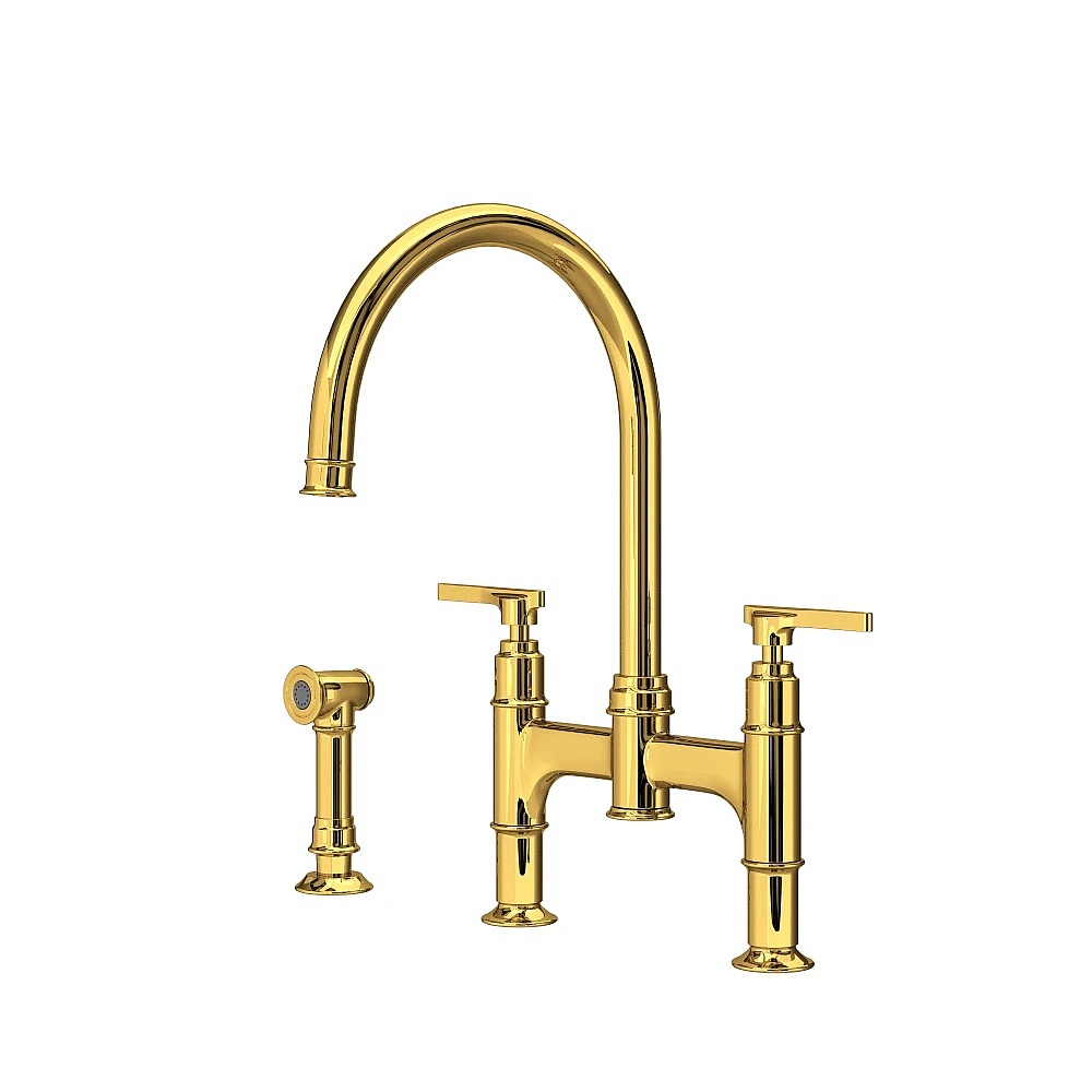 Perrin & Rowe U.SB57D3LMULB Southbank™ Bridge Kitchen Faucet With Side Spray - Unlacquered Brass