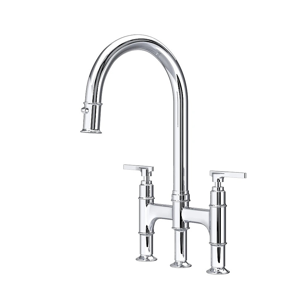 Perrin & Rowe U.SB58D3LMAPC Southbank™ Pull-Down Bridge Kitchen Faucet - Polished Chrome