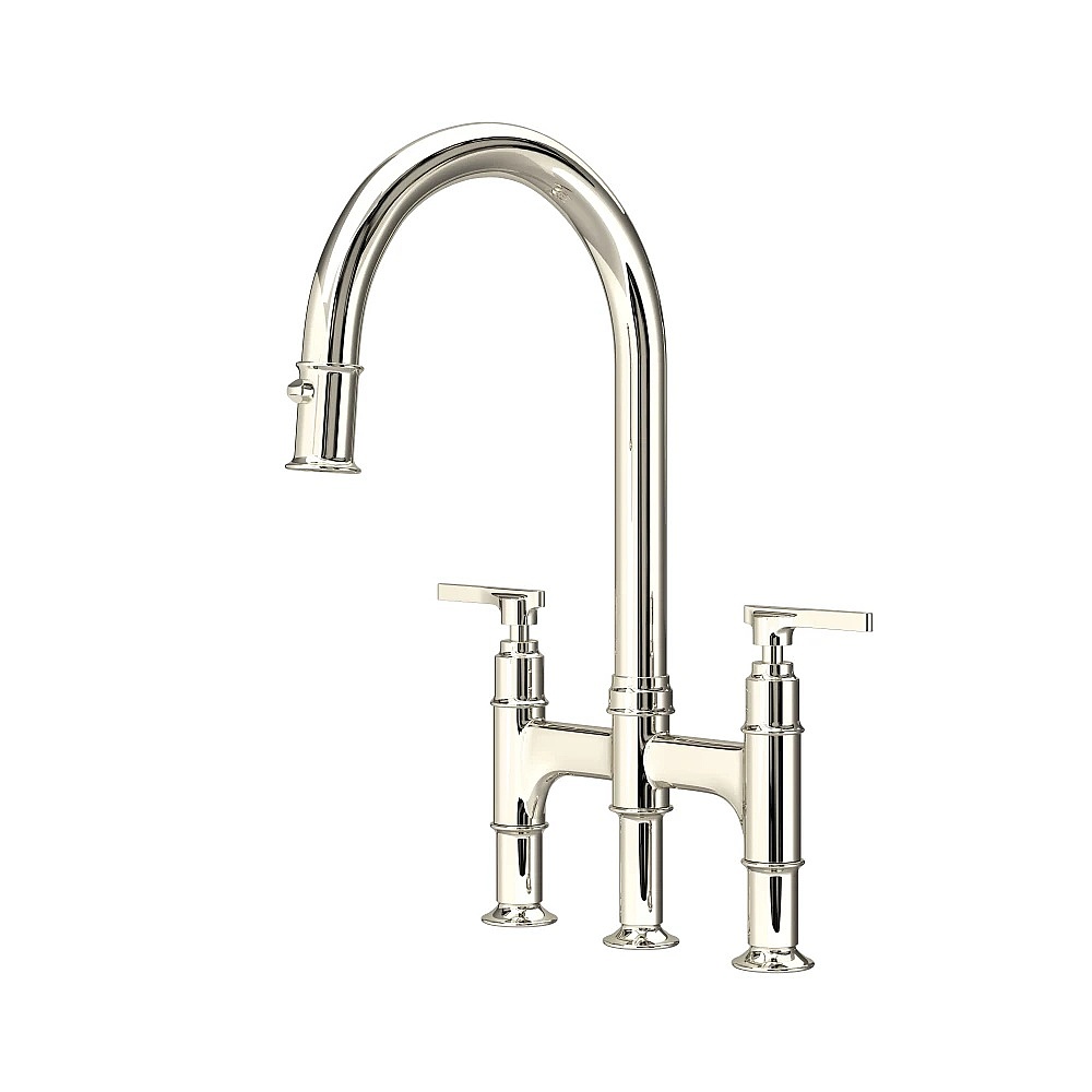 Perrin & Rowe U.SB58D3LMPN Southbank™ Pull-Down Bridge Kitchen Faucet - Polished Nickel