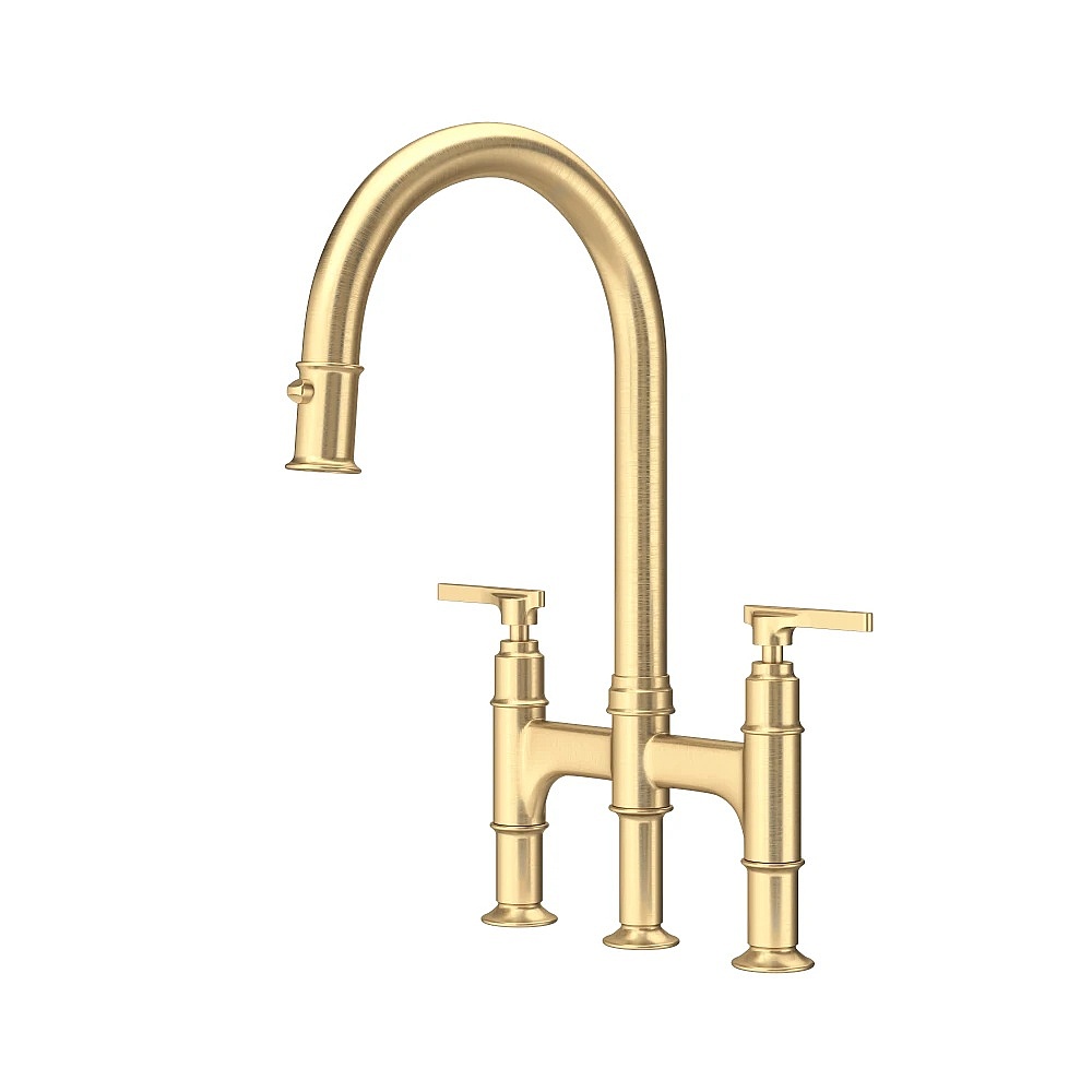 Perrin & Rowe U.SB58D3LMSEG Southbank™ Pull-Down Bridge Kitchen Faucet - Satin English Gold