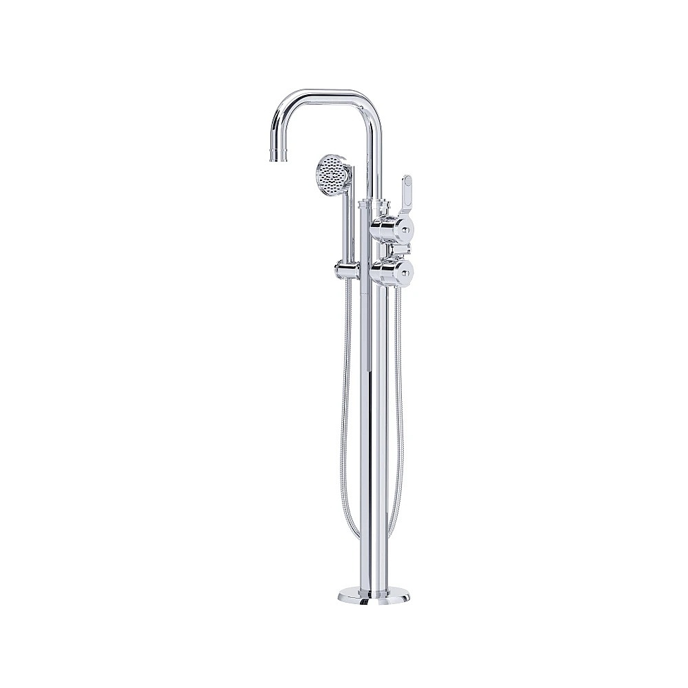 Perrin & Rowe U.TAR05F1HTAPC Armstrong™ Single Hole Floor Mount Tub Filler Trim With U-Spout - Polished Chrome