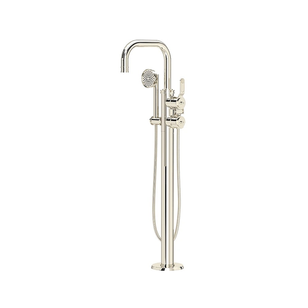 Perrin & Rowe U.TAR05F1HTPN Armstrong™ Single Hole Floor Mount Tub Filler Trim With U-Spout - Polished Nickel