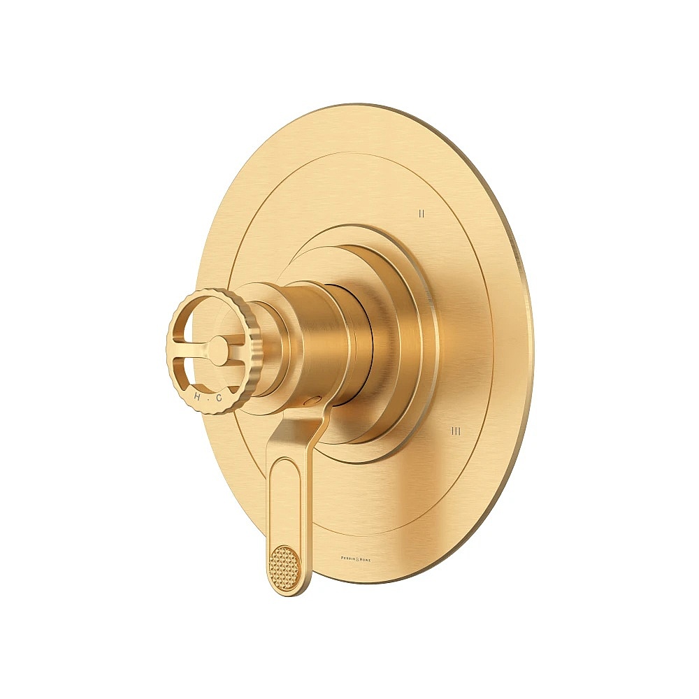 Perrin & Rowe U.TAR45W1IWSEG Armstrong™ 1/2" Therm & Pressure Balance Trim With 5 Functions - Satin English Gold