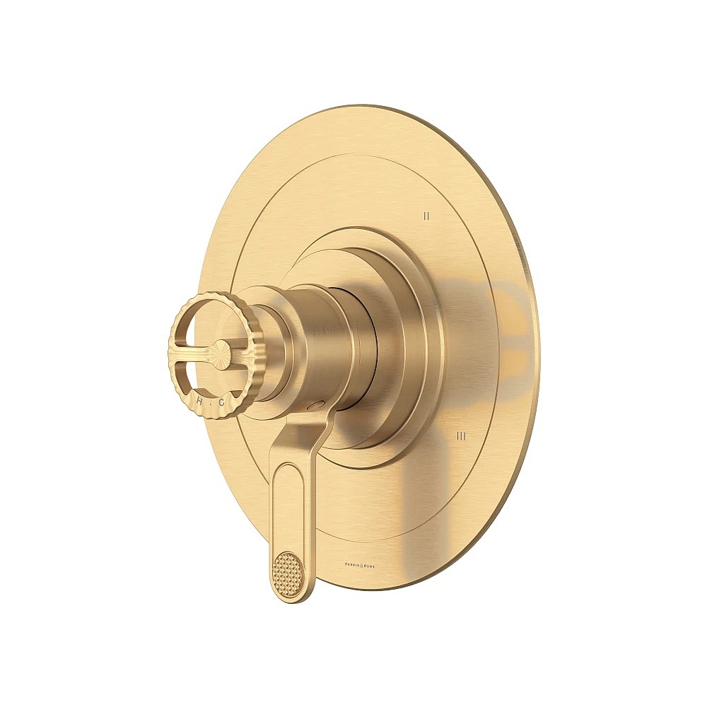 Perrin & Rowe U.TAR47W1IWSEG Armstrong™ 1/2" Therm & Pressure Balance Trim With 3 Functions - Satin English Gold