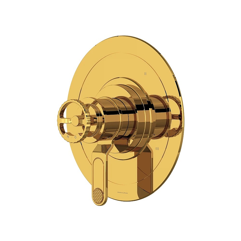 Perrin & Rowe U.TAR47W1IWULB Armstrong™ 1/2" Therm & Pressure Balance Trim With 3 Functions - Unlacquered Brass