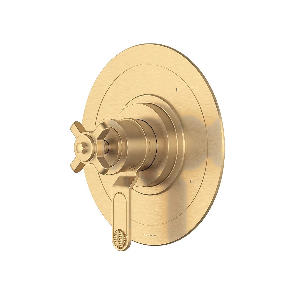 Perrin & Rowe U.TAR47W1XMSEG Armstrong™ 1/2" Therm & Pressure Balance Trim With 3 Functions - Satin English Gold