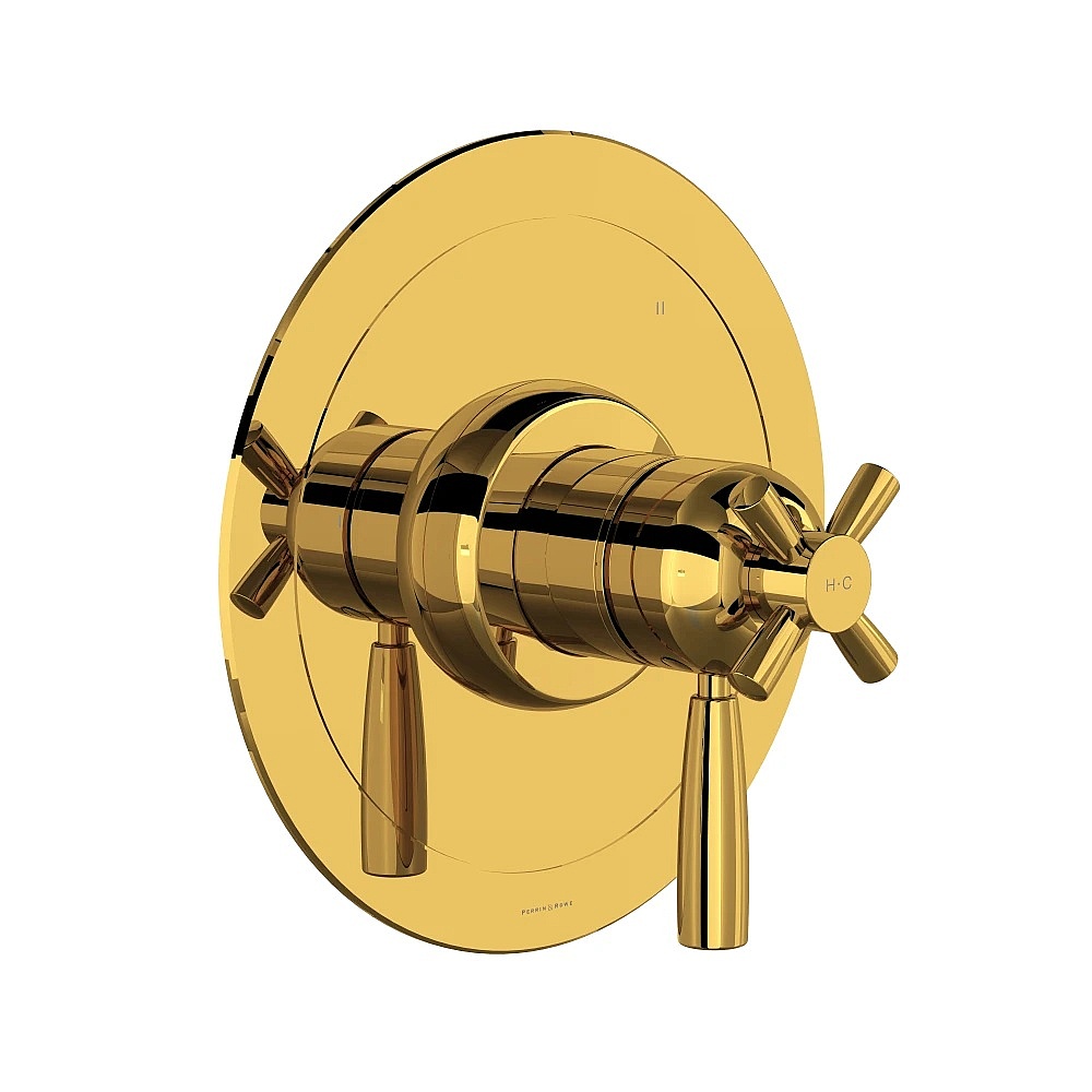 Perrin & Rowe U.THB47W1LS-ULB Holborn™ 1/2" Therm & Pressure Balance Trim With 3 Functions - Unlacquered Brass