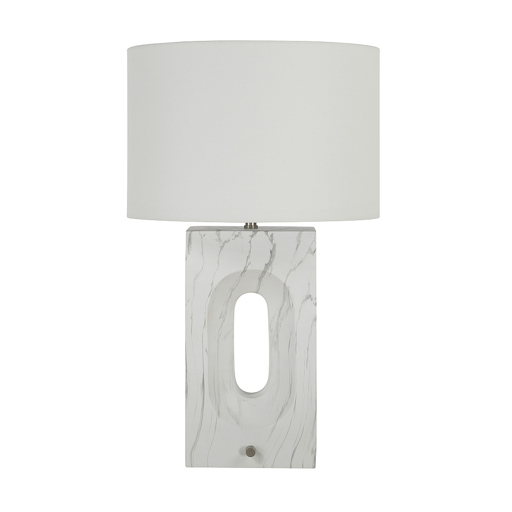 Renwil LPT1453 Scriba 27.5" Tall Textured Matte White Resin Table Lamp with Drum Linen Shade