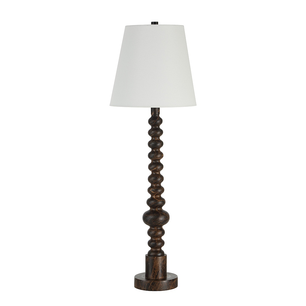 Renwil LPT1437 Famar 37" Tall Black Marble Resin Table Lamp with Tapered Linen Shade