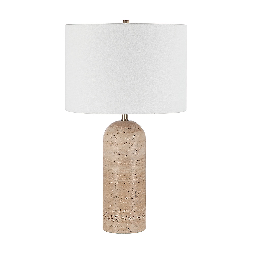 Renwil LPT1262 Ixora 25" Tall Plated Antique Brushed Brass Iron Table Lamp with Drum Linen Shade