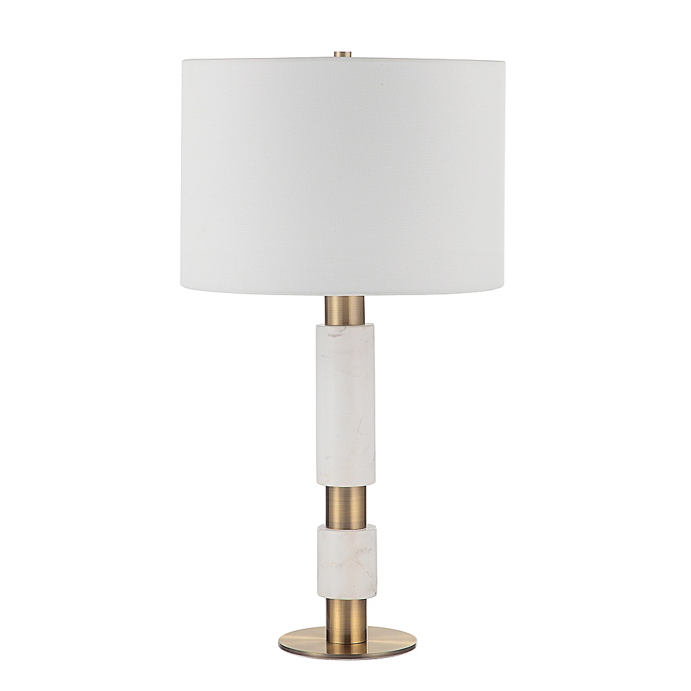 Renwil LPT1213 Pirot 27" Tall Antique Brushed Brass Iron Table Lamp with Tapered Linen Shade