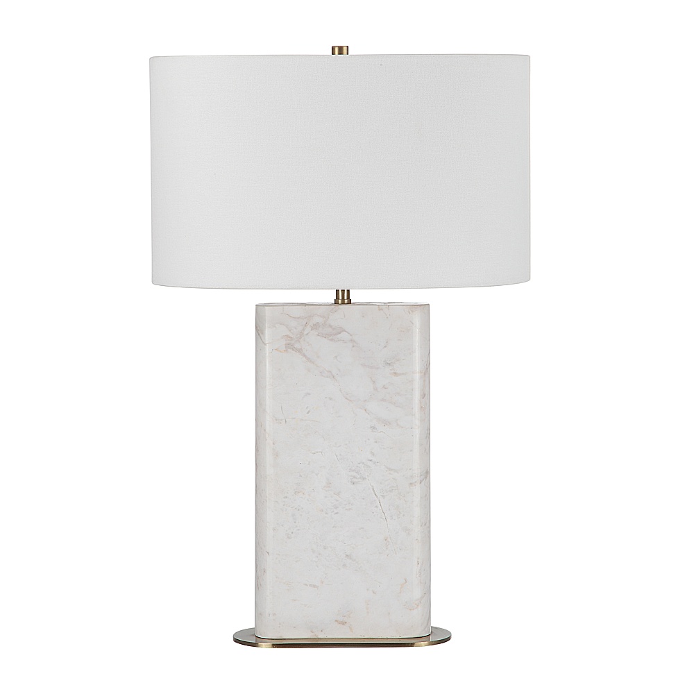 Renwil LPT1258 Irisa 27" Tall Plated Antique Brushed Brass Iron Table Lamp with Drum Linen Shade