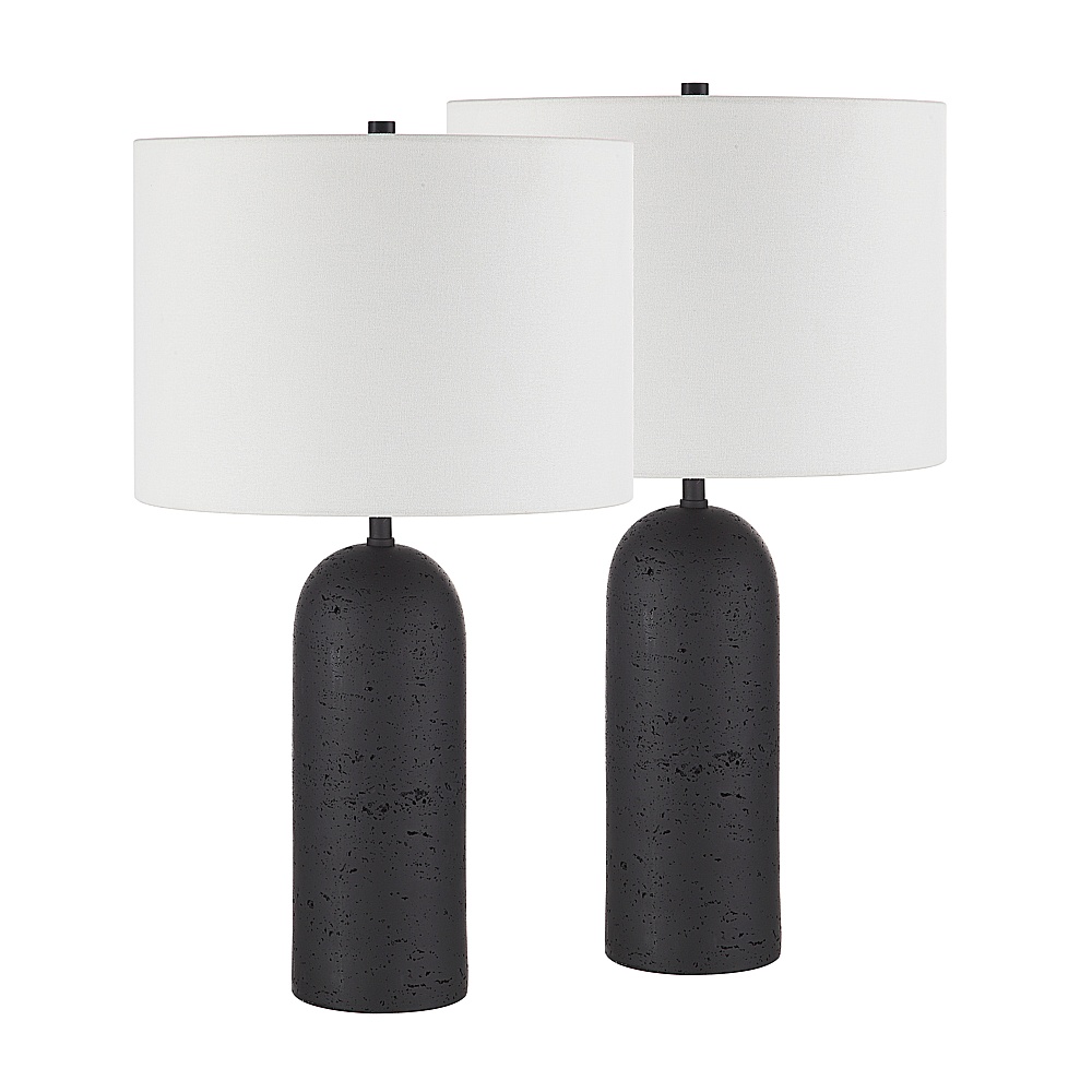 Renwil LPT1267-SET2 Augusta 25" Tall Black Resin Table Lamp with Drum Linen Shade (Set of 2)